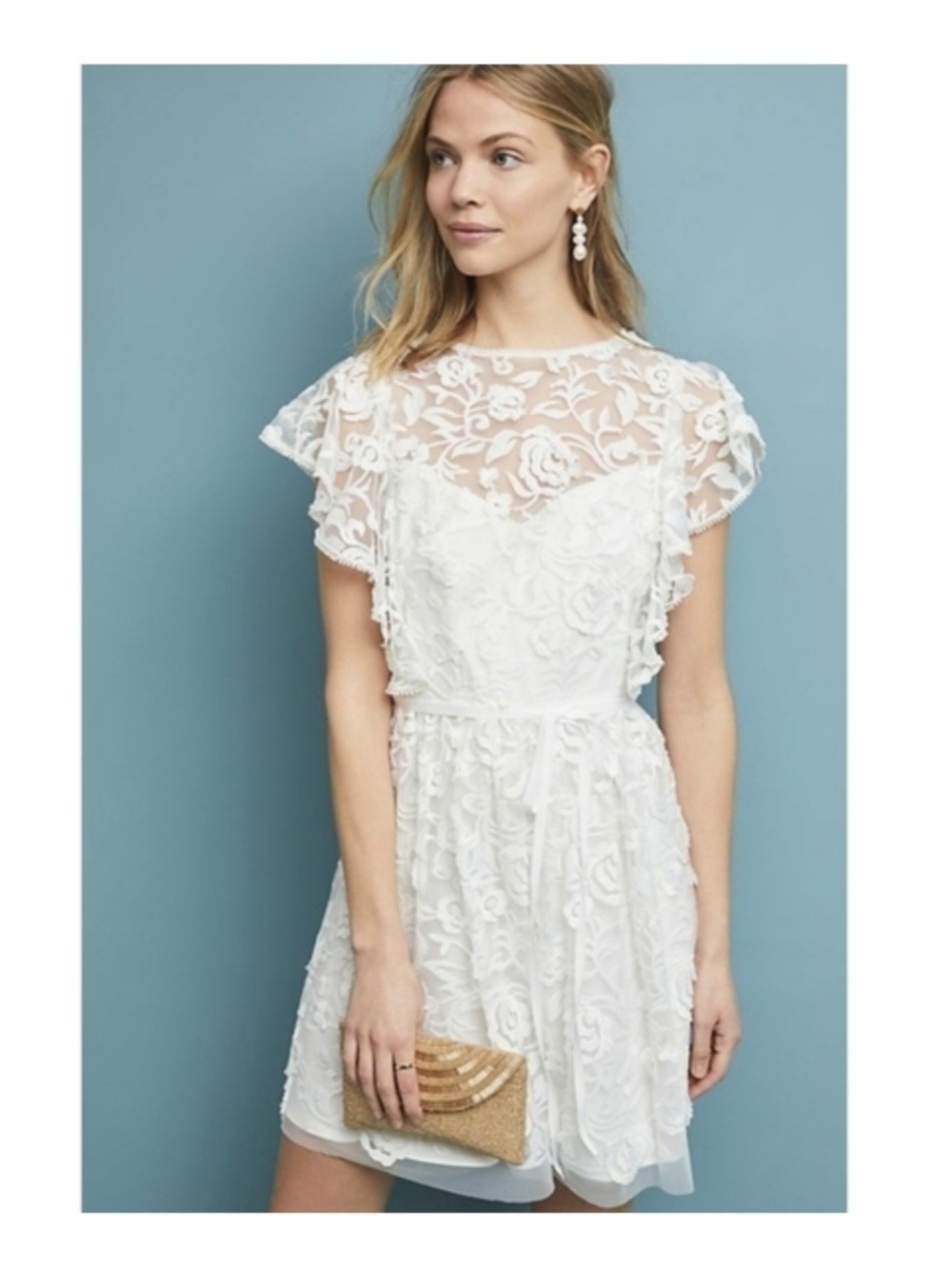 NWT ML Monique Lhuillier x Anthropologie Porcia Floral Lace Dress White - 6
